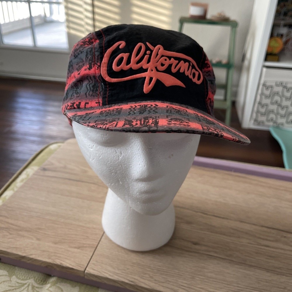 Vintage Script california hat 3 panel Black Orange Gray Hard To Find
